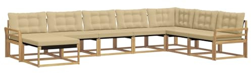 vidaXL Outdoor-Sofagarnitur mit Kissen 8 pcs Weiß und Beige, Moderne Garten-Sofa-Set, robuster Akazienholz, Bequeme Liege, stilvolle Freizeitmöbel für draußen