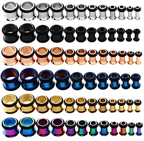 KUBOOZ 9 Pairs Stainless Steel Single Flare Ear Plugs Kit Tunnels Gauges Stretcher Piercings Unisex Size 14G-00G, Tessuto