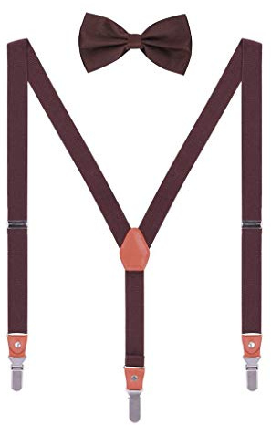 WANYING Partnerlook Hosenträger Fliege Set für Damen Herren Jungen Mädchen 3 Starken Langen Clips Y-Form Elastische Hosenträger für Körpergröße 90-185cm