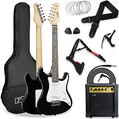 3rd Avenue XF 3/4 Size Electric Guitar Ultimate Kit with 10W Amp, Cable, Stand, Gig Bag, Strap, Spare Strings, Picks, Capo – Black