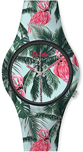 Doodle Watch Damenuhr Nature Mood Tattoouhr Palmen Flamingo DO35006
