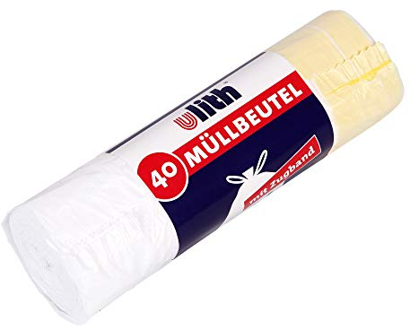 ULITH-Mülleimerbeutel mit praktischem Zugband, weiß, 30l - paßend für Haushalt und Büro, 25 Rollen á 40 Stück