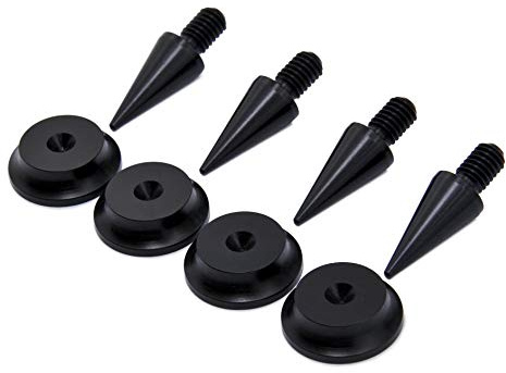 PrecisionGeek – M8 Lautsprecherspikes und Lautsprecherpads (Ø10x20 Spikes | Ø20x8 Pads | Schwarz | 5R-Form) – Set mit 4 Spikes & 4 Pads –Aluminium eloxiert–Vibrationsdämpfer für HiFi, Boxen, Soundbars