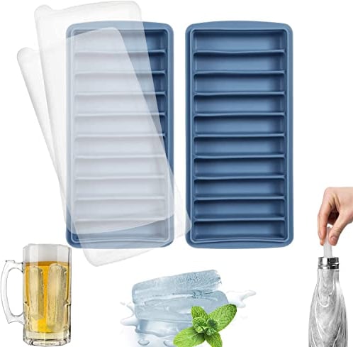 LessMo Silikon-Eiswürfelform, Eiswürfelform mit Deckel, LFGB Zertifiziert und BPA-Frei, Leicht zu Entnehmen, Verwendbar für Frozen Drinks, Whiskey und Cocktails, 10 Fächer (2, Blau)