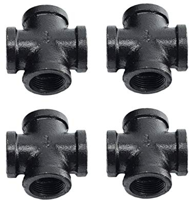 4 Stück DN20 (3/4 Zoll) 4-Wege-Rohrverschraubung, Temperguss DN20 Eisen weibliche Rohrverbinder, industrielle Steampunk-Gewinde-Rohrnippel für DIY-Dekor oder industriellen Vintage-Stil