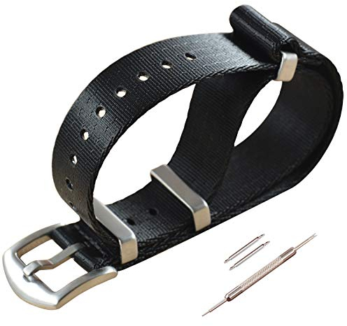 MZBUTIQ 24mm Schwarz Sicherheitsgurt Nylon Uhrenarmband Watch Bracelet Belt für Herren Damen Gebürstete Schnalle