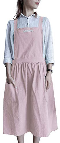 Nanxson Grembiule da donna in cotone, croce retro bavaglini, 2 tascabili, adatto a cuochi, pasticceria, artigianato, composizioni floreali CF3094 (Rosa)