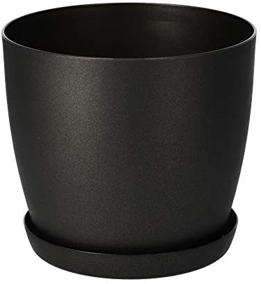 KADAX Blumentopf, Pflanzkübel mit Untersetzer, runder Blumenkübel aus Kunststoff, Matte Topf für Kakteen, Farne, glänzender Übertopf für Balkon, Wohnung und Terrasse (⌀ 12cm, Anthrazit)