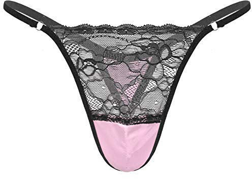 inhzoy Sissy Lingerie Uomo Sexy Hot per Sesso G-String T-Back in Pizzo Floreale Tanga Thong Bikini Slip Perizoma Mutande Jockstrap Biancheria Intima Cossdresser Brief Rosa M