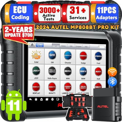 Autel MaxiPRO MP808BT PRO KIT Diagnosegerät, 2 Jahre Updates [700 €], Ver des MP900BT, 200 $ Adapter, 2025 11OS ECU-Codierung Upgrade von MS906BT/ MK900-BT/ MK900, 3000+ Tests, 30+ Services