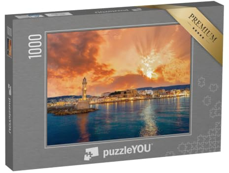 puzzleYOU: Puzzle 1000 Teile „Panorama des schönen Alten Hafens von Chania mit Leuchtturm, Kreta“ – aus der Puzzle-Kollektion Kreta