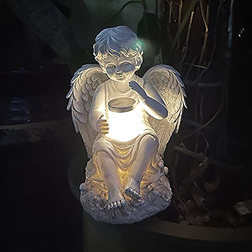 NSXBY Schutzengel Gartenstatue Mit Solarlicht,Garten Harz Engel Figuren Ornament,Dekoration Für Rasen Friedhof Memorial Geschenke,Fairy Angel Statue-