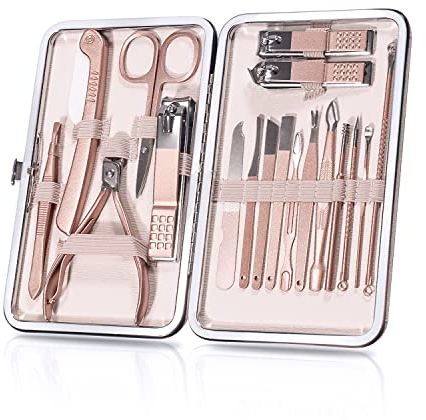 OWill Maniküre set,18-teiliges Maniküre Pediküre Set,Nagelknipser Set Nagelset Nagelschere für Frauen Mädchen und Eltern, Professionelle Nagelpflege Kit für Zuhause, Reisen(Roségold)