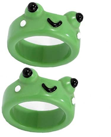 2 Pcs Cute Frog Resin Rings 3D Animal Ring Funny Personalized Jewelry Gift for Birthday Christmas Valentines Day Gift for Women Girls