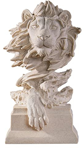 FIYSON Löwe Statue, Figuren Deko Resin 11.8 * 3.1 * 2.7 Skulptur Ornament Kunst Handwerk Dekoration Wohnkultur Tier Wohnzimmer Geschenke (Sandstein)