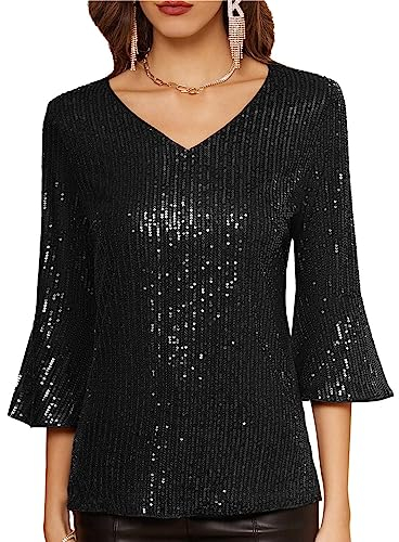 GRACE KARIN Oberteil Pailletten Damen Damen Glitzer Oberteile Party Pailletten Oberteil Pailletten Oberteil CL1559-01_00S