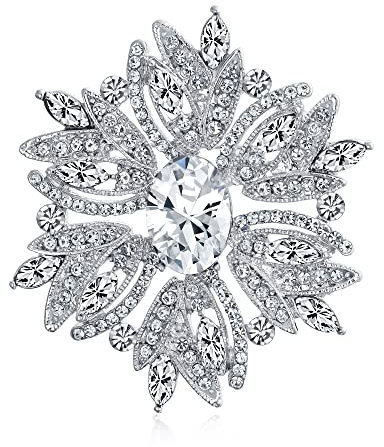 Große Statement Vintage Stil Kristall Blume Klar Kristall Brosche Pin Für Frauen Für Mutter Versilbert