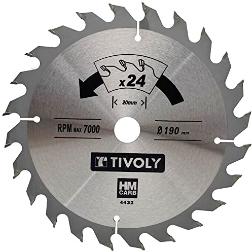 Tivoly XT50514004432 Lame de Scie Circulaire Ø190 x20mm x Z: 24 Dents Carbure, Coupe Débit - Pour Bois et plâtre