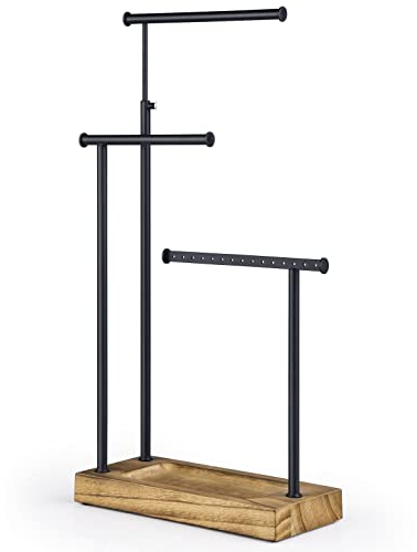 SRIWATANA Schmuckständer Holz Schmuckhalter Kettenhalter 3 Stäbe Drehbar (51cm) Schmuckbaum Schmuckaufbewahrung für Ketten Ohrringen Ringen Uhren und Armbändern