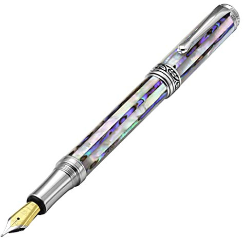 Xezo Maestro Jubilee Fountain Pen, Medium Nib. Oceanic White Mother of Pearl and Iridescent Pāua Abalone Shell. Limited Edition, Only 223 Pieces Made. Handmade, No Two Pens Alike
