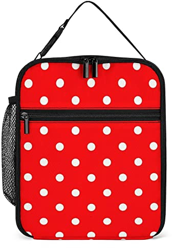 LOUJIN Isolierte Lunch-Tasche für Damen und Herren, rot und weiß, gepunktet, auslaufsicher, tragbar, Lunchbox, Thermo-Kühltasche für Arbeit, Schule, Picknick