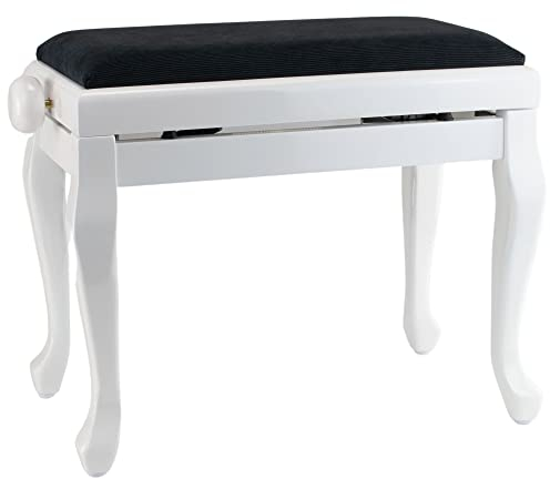 Steinbach Klavierbank in Weiß poliert mit Chippendale Beinen Schwarz Stoff