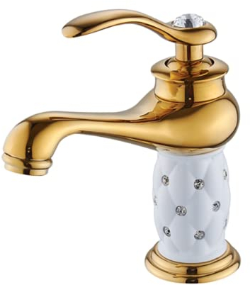 Badezimmer Waschbecken Wasserhahn Gold Waschbecken Einhandarmaturen Diamant Wassermischer Kran Heiß Kalt Chrom Bad Messing Mischbatterie (A-Chrom)