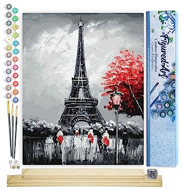 Figured'Art Peinture par Numéro Adulte Paris Tour Eiffel - Activité Manuelle Kit de Loisir Créatif DIY Numéro d'Art Complet - 40x50cm avec châssis en bois à monter