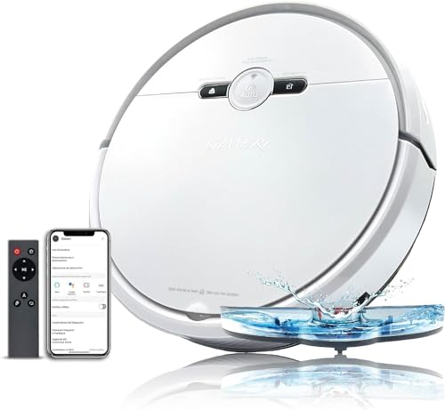 GIMERI Robot Aspirapolvere e Lavapavimenti Batteria 4400 mAh WI-Fi Compatibile Alexa Google, Misure 320x78 mm Ricarica Automatica, Anticaduta, Lava Asciuga Aspira Pavimenti Aspirazione 2000 Pa