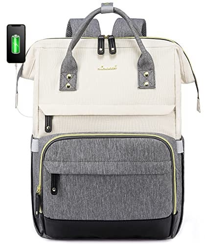 LOVEVOOK Laptop Backpack Womens,15.6inch Rucksack Bags for Women School College Work University Travel, Large Waterproof Ladies Backpacks, Back Pack for Woman, Teacher Bag, Beige Grey