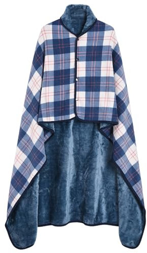 Vijamiy Poncho Damen Winter Wärme, Fleece Poncho Thermo-Strickjacke Cape,Mit Metallschließe Flanell Rollstuhldecke Warmhalten Decke Damen im Winter(blau,M)