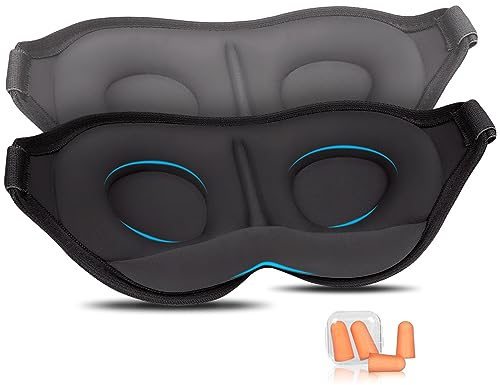 Masque de Nuit, 2 Masque de Sommeil 3D Doux et Confortables, Convient à Divers Scénarios et Apporte à Chacun un Sommeil Paisible Adapté Aux Hommes et Aux Femmes (Noir & Gris)