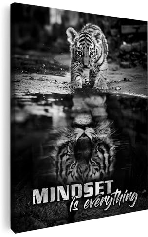 Artmazing | Tiger Motivation Bild Schwarz Weiß | S-Art Bilder | Tiger Motivation Bilder Modern | Leinwandbilder XXL Wohnzimmer | Wandbild Tiger Motivation Deko XXL | Leinwand XXL | Poster für Wand
