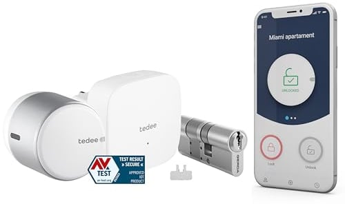 tedee Go Smart Lock mit WiFi, Zylinder 30-61/30mm und App Bluetooth für Fernzugriff, Smartes Türschloss verwandelt Ihr Smartphone in einen Schlüssel,AV-TEST elektronisches Türschloss, Silber
