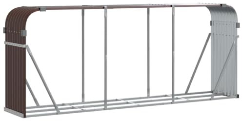 vidaXL Kaminholzunterstand, Kaminholzregal mit viel Stauraum, Feuerfest Brennholzregal mit Haken, Garten Holzlager Unterstand, Braun 234x45x100cm Verzinkter Stahl