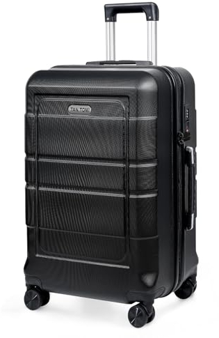 TANTOMI Hartschalen-Handgepäck Koffer Groß aus ABS+PC – Reisekoffer mit 4 Drehbaren Rollen (360°), Trolley mit Aluminium-Teleskopstange und 3 Stelige-Zahlenschloss (XL – 95L, Schwarz)
