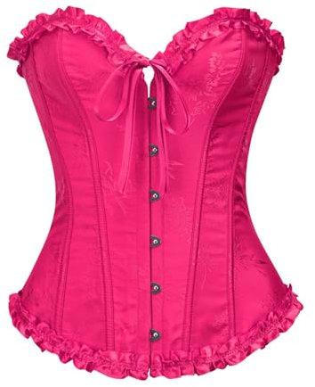 SZIVYSHI Corset Tops for Women, Bustier Shapewear Lingerie, Lace Waist Push Up Bodysuit Bright Rose, Size S