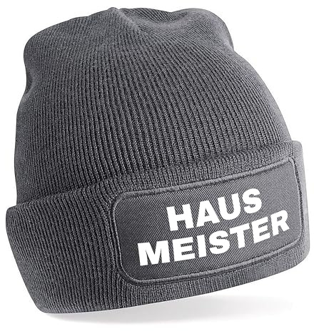 Herzbotschaft Beanie Strickmütze mit Spruch | Hausmeister | Farbwahl | Unisex SoftTouch angenehm weiche und warme Wintermütze | OneSize Einheitsgröße für Erwachsene
