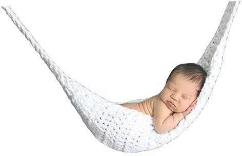 Veemoon Baby hängematte babyhängematten Baby Hammock Baby Crochet Hammock Bed handgefertigte gehäkelte Babyhängematte Requisiten für Babyfotos Handbuch einstellen Fotoanzug neugeboren Weiß