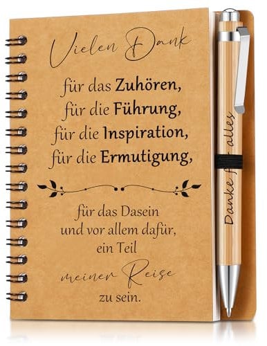 Sinmoe Abschiedsgeschenk Kollege Mitarbeiter Dankeschön Geschenke für Kollegen Motivierendes Inspirierendes Notizbuch mit Holz Kugelschreiber Mini Spirale Notizblock(Vielen Dank)