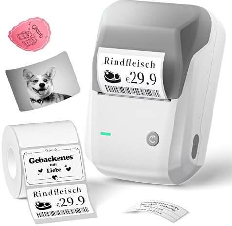 NIIMBOT B1 Etikettendrucker mit Wasserfeste Etiketten Selbstklebend, Tragbarer Beschriftungsgerät Bluetooth Label Printer Aufkleber Drucker für Schulbedarf, Preisschilder, Logo, Adresse, Grau