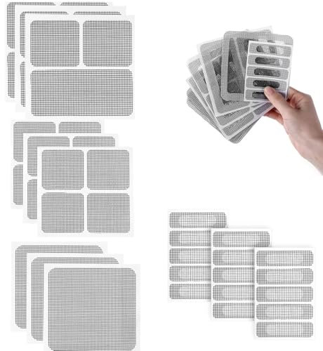 Criveple Kit de réparation pour moustiquaire, 12 feuilles de ruban adhésif, autocollant, en fibre de verre, pour fenêtre, porte, moustiquaire