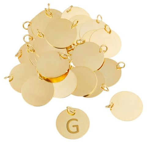SUPERFINDINGS 30 STK Messing Blank Anhänger 20mm Golden Stamping Rohlinge Flach Runde Blank Stamping Tags mit Ring für Ohrring Armband Halskette Schlüsselanhänger DIY Haustier Tags machen, Loch:4mm