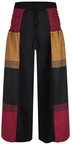 Kunst und Magie Damen orientalische Yoga Freizeit Haremshose Wellnesshose, Größe:L/XL, Farbe:Rot/Schwarz/Beige