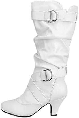 Stivali con tacco per donna stivali scarpe da donna stivaletti da donna tacco affusolato stivali alti stivali da donna taglia 11 largo, bianco, 39.5 EU