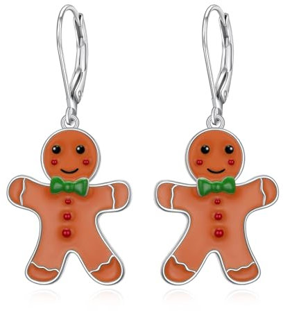 Lebkuchenmann Ohrringe für Damen Mädchen Weihnachten Jelwery 925 Sterling Silber Lever-Back Dangle Drop Ohrringe Geschenke für Weihnachten