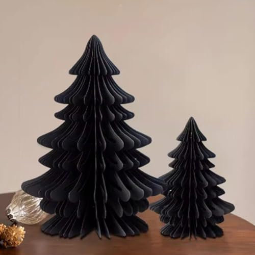 2 árboles de Navidad plegados, juego de árbol de papel de panal, centros de mesa de papel para mesas, decoraciones de fiesta de Navidad, adornos de Navidad, árboles de Navidad de papel plegables