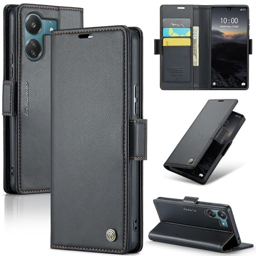 Rerzoiro Coque pour Xiaomi Redmi 13C/Poco C65, Étui Housse en RFID Protection Premium PU Cuir Portefeuille Rabat Case Magnétique Stand Antichoc, Étui Case pour Xiaomi Redmi 13C/Poco C65, Noir