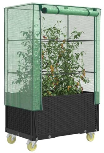 LLEZKBR Furniture Select Hochbeet mit Bezug und Rädern?Rattan-Optik?80x50x182cm