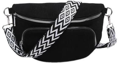 Damen Umhängetasche aus Öko-Kordstoff – Großzügiges Fassungsvermögen, Schlichtes Modernes Design | Umweltfreundliche Crossbody Bag für Alltag & Reise (Vintage-Schwarz)